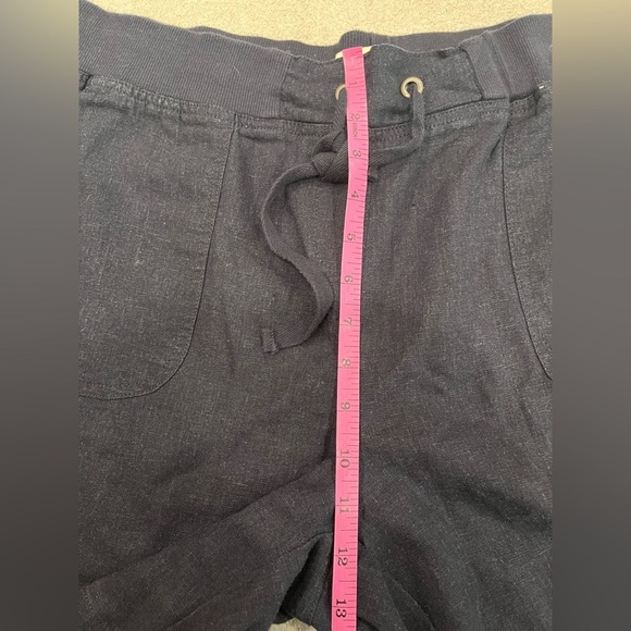 [L]Per Se Navy Linen Casual Shorts with Elastic Waistband - Picture 6 of 8